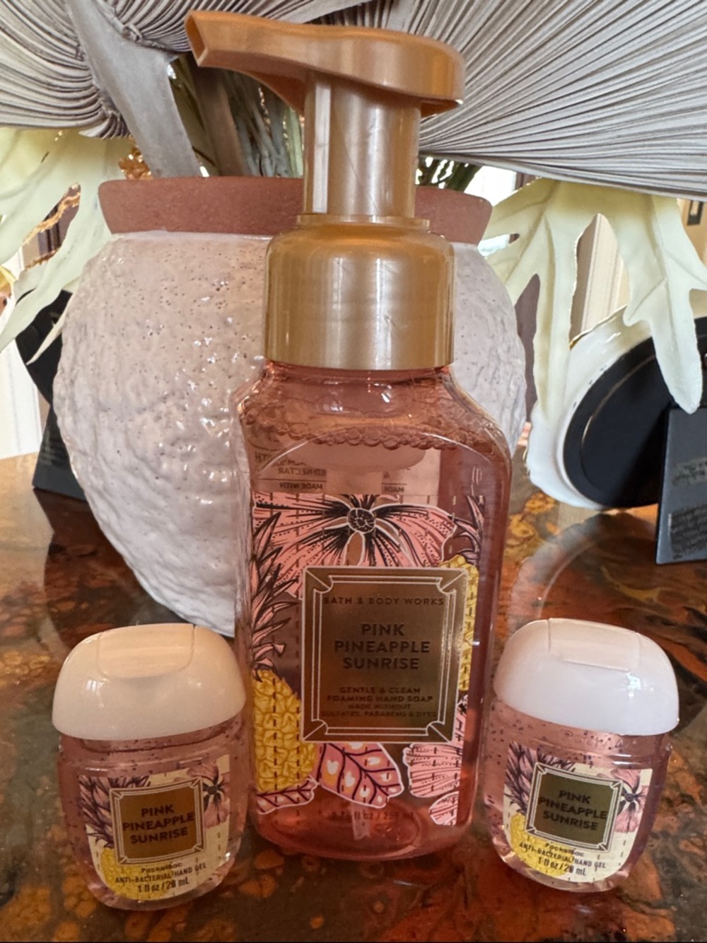 Bath & Body Works Pink Pineapple Sunrise Foaming Hand Soap & 2 Sanitizers